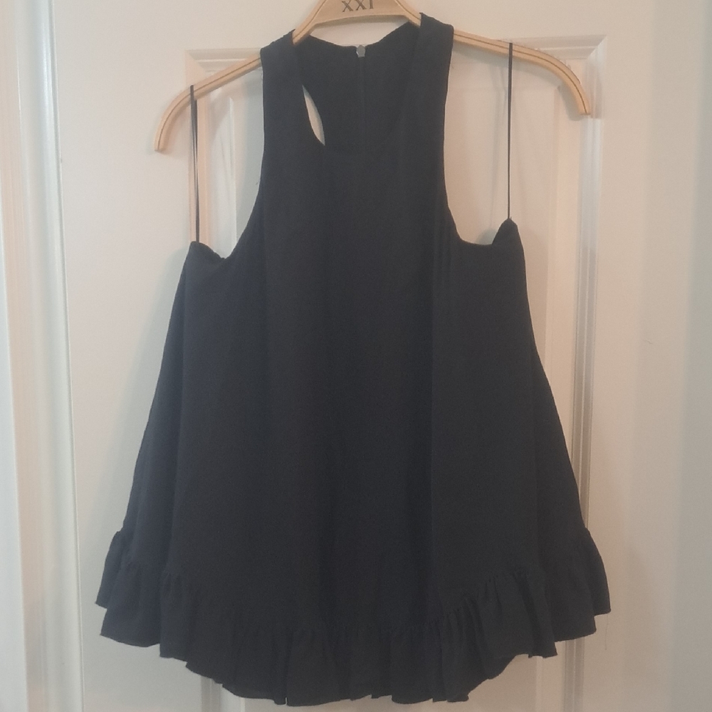 MSGM Black Ruffle Hem Tank Top